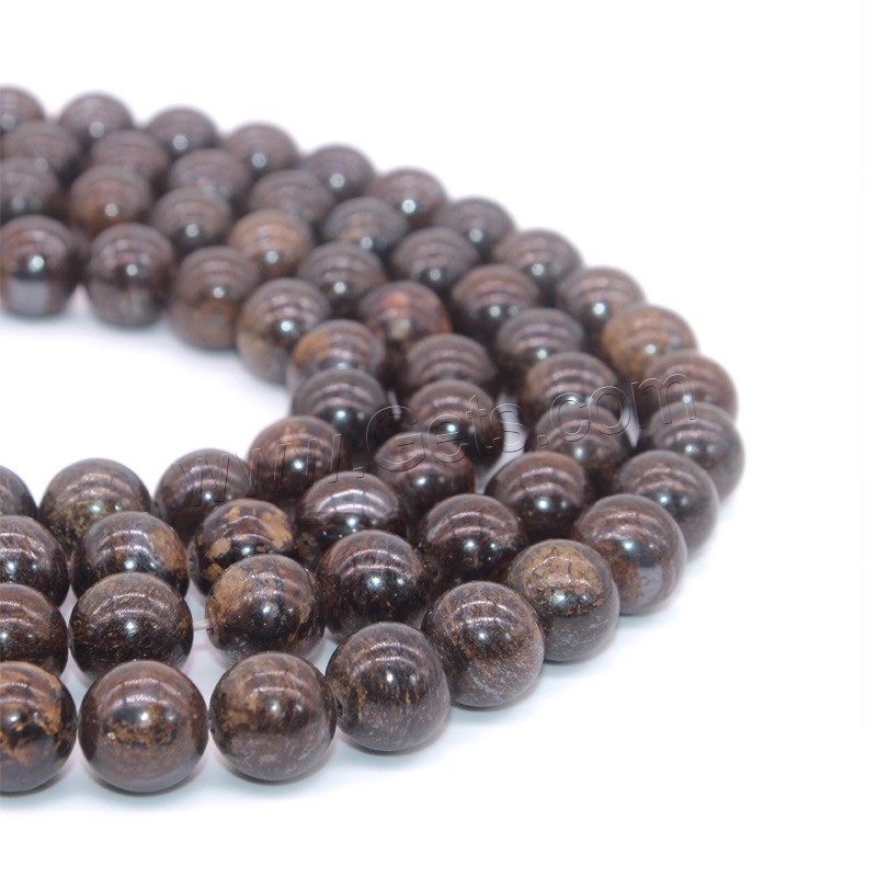 Bronzit Stein Perlen, rund, verschiedene Größen vorhanden, Bohrung:ca. 1mm, Länge:ca. 15 ZollInch, verkauft von Strang