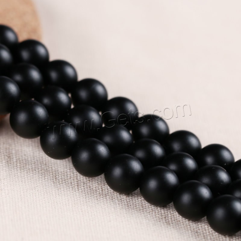 Schwarzer Stein Perle, rund, synthetisch, verschiedene Größen vorhanden & satiniert, Bohrung:ca. 1mm, Länge:ca. 15 ZollInch, verkauft von Strang