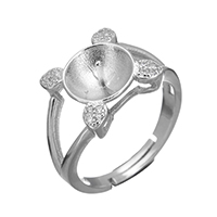 стерлингового серебра кольцо крепления, Серебро 925 пробы, Форма цветка, инкрустированное микро кубического циркония 1mm, размер:5.5, продается PC