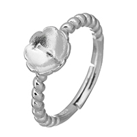 стерлингового серебра кольцо крепления, Серебро 925 пробы, Форма цветка, инкрустированное микро кубического циркония 0.9mm, размер:6.5, продается PC