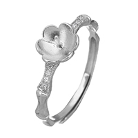 Montaje de anillo de plata esterlina, plata de ley 925, Flor, micro arcilla de zirconia cúbica, 7x7x4mm, 0.7mm, tamaño:6, Vendido por UD
