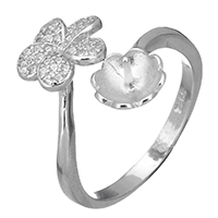 стерлингового серебра кольцо крепления, Серебро 925 пробы, Форма цветка, открыть & инкрустированное микро кубического циркония, 16mm, 0.7mm, размер:6.5, продается PC