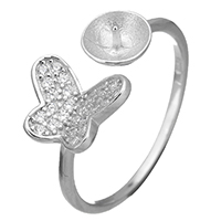 Sterling Silver Ring Mounting, 925 Sterling Silver, Butterfly, open & micro pave cubic zirconia  0.7mm, US Ring 