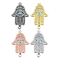 Cubic Zirconia Micro Pave Brass Connector, Hamsa, plated, micro pave cubic zirconia & 1/1 loop Approx 1mm [