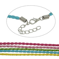 Schnur Halsband, Leder, Zinklegierung Karabinerverschluss, mit Verlängerungskettchen von 5cm, gemischte Farben, 3mm, Länge:ca. 1.5 ZollInch, verkauft von Strang