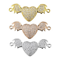 Cubic Zirconia Micro Pave Brass Connector, Winged Heart, plated, micro pave cubic zirconia & 1/1 loop Approx 1.5mm 