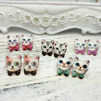 Zinc Alloy Stud Earring, with Paper, Cat, plated & epoxy gel, 11mm 