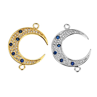 Cubic Zirconia Micro Pave Brass Connector, Moon, plated, micro pave cubic zirconia & 1/1 loop Approx 2mm 