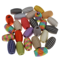 Dyed Wood Beads, Nylon, with Wood, Drum, handmade, large hole, mixed colors Approx 7mm 