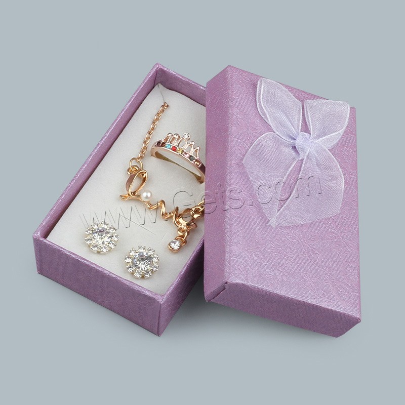 Cardboard Jewelry Set Box, finger ring & earring & necklace, with Gauze & Sponge, Rectangle, different designs for choice, more colors for choice, 80x50x30mm, Sold By PC