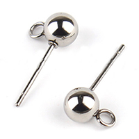 Stainless Steel Earring Stud Component, with loop original color 