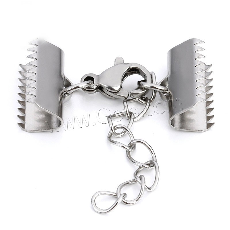 Stainless Steel Lobster Claw Cord Clasp, with ribbon crimp end & different size for choice, original color, Sold By PC