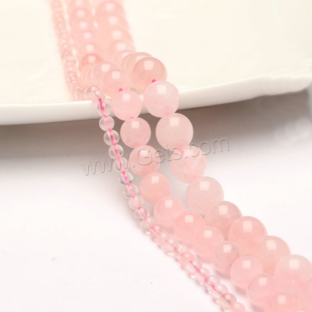 Perles en Quartz Rose naturel, Rond, normes différentes pour le choix, Trou:Environ 1mm, Longueur:Environ 15 pouce, Vendu par brin