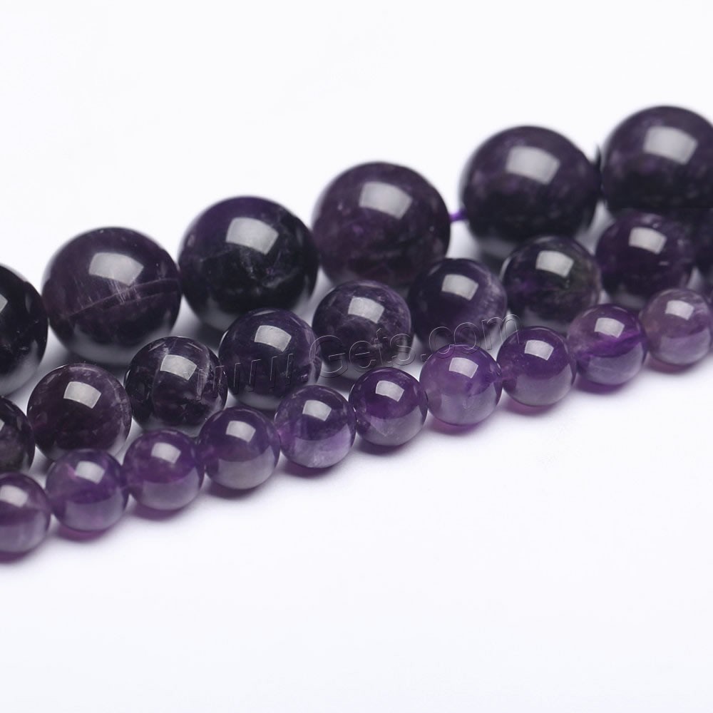 天然紫水晶のビーズ, アメジスト, ラウンド形, 2 月誕生石 & 異なるサイズの選択, 穴:約 1mm, 長さ:約 15 インチ, 売り手 ストランド