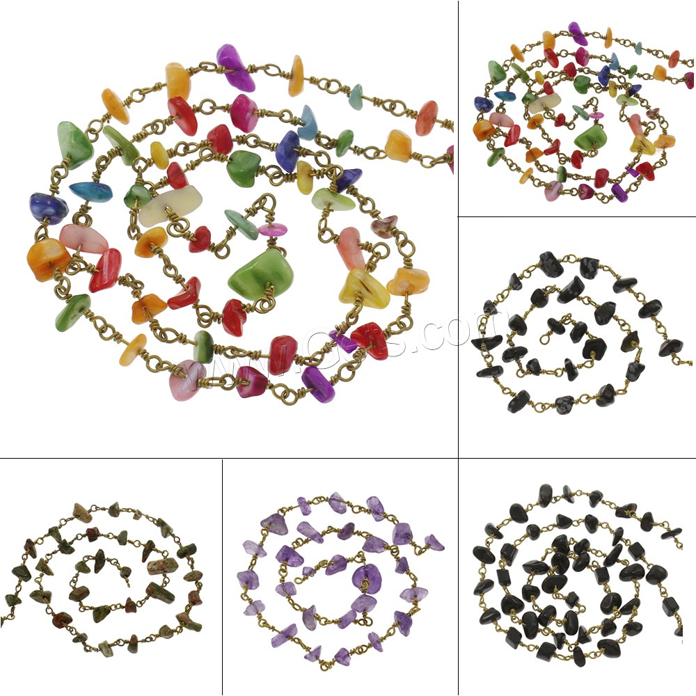 pierre gemme Chaîne décorative, avec chaîne en laiton, Placage, différents matériaux pour le choix, plus de couleurs à choisir, 5x5x2mm-6x7x4mm, Vendu par m