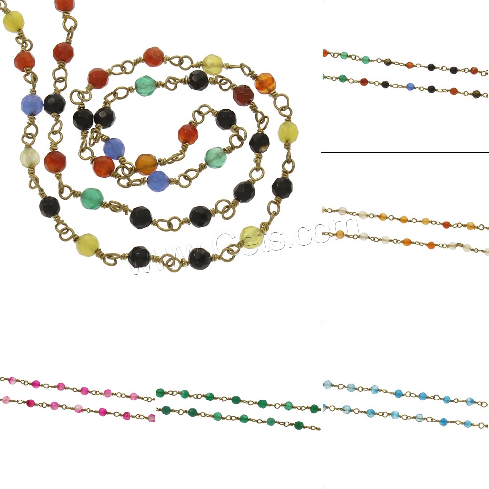 Gemstone Decorative Chain, with brass chain, plated, different materials for choice, more colors for choice, 4mm, Sold By m