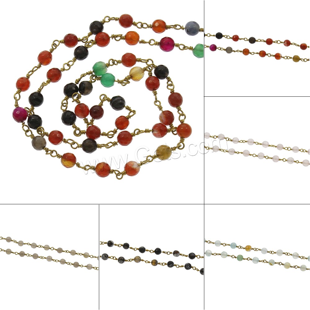 Gemstone Decorative Chain, with brass chain, plated, different materials for choice, more colors for choice, 6mm, Sold By m