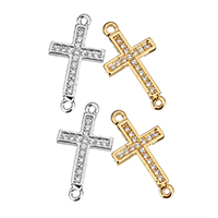 Cubic Zirconia Micro Pave Brass Connector, Cross, plated, micro pave cubic zirconia & 1/1 loop Approx 1-2mm 