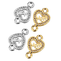 Cubic Zirconia Micro Pave Brass Connector, Heart, word mom, plated, micro pave cubic zirconia & 1/1 loop Approx 2mm 