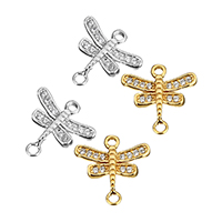 Cubic Zirconia Micro Pave Brass Connector, Dragonfly, plated, micro pave cubic zirconia & 1/1 loop Approx 1-1.5mm 
