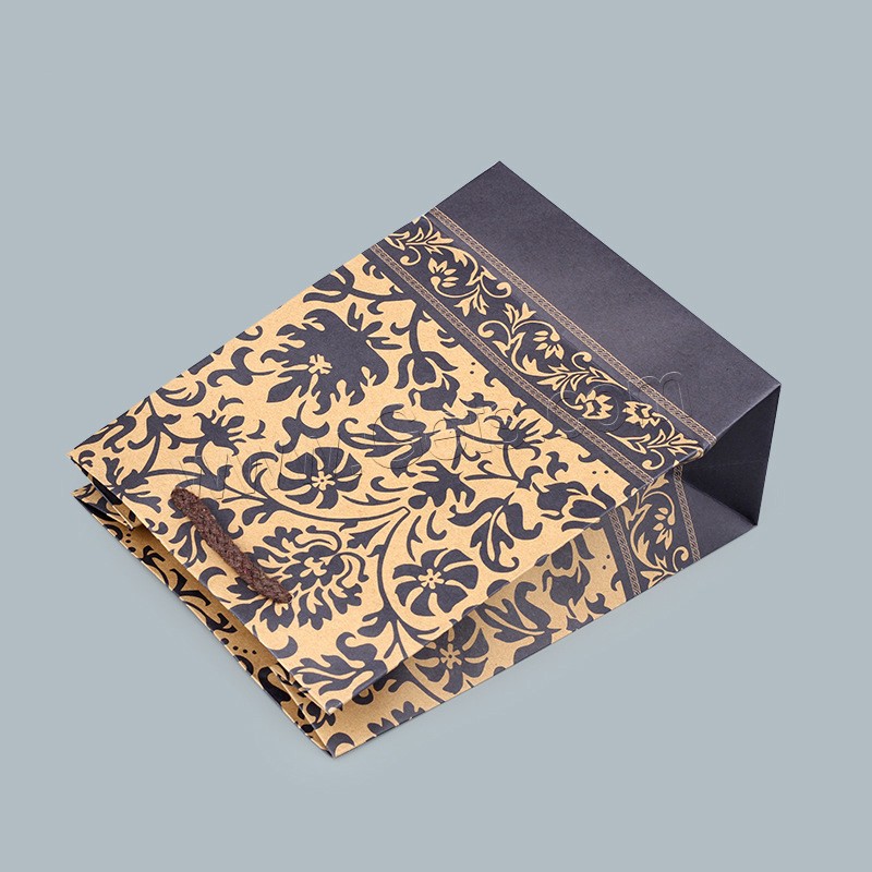 Kraft Sac de cadeau, avec corde en nylon, impression, normes différentes pour le choix & avec le motif de fleurs, Vendu par PC