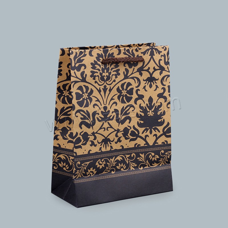 Kraft Gift Bag, with Nylon Cord, printing, different size for choice & with flower pattern, Sold By PC