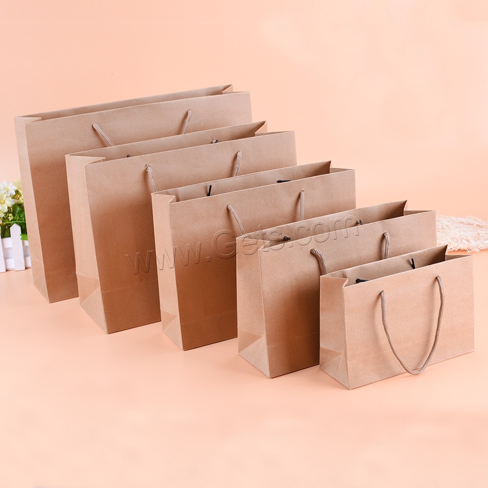 Geschenk-Einkaufstasche, Papier, mit Nylonschnur, Rechteck, verschiedene Größen vorhanden, Kaffeefarbe, verkauft von PC