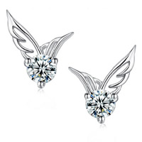 Cubic Zircon Brass Earring, Wing Shape, platinum color plated, with cubic zirconia, nickel, lead & cadmium free 