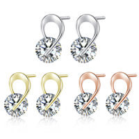 Cubic Zircon Brass Earring, plated, with cubic zirconia nickel, lead & cadmium free, 8mm [