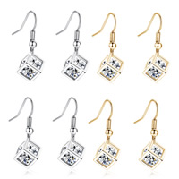 Cubic Zircon Brass Earring, Cube, plated, with cubic zirconia nickel, lead & cadmium free 