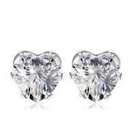 Cubic Zircon Brass Earring, Heart, platinum color plated, with cubic zirconia, nickel, lead & cadmium free, 6mm 