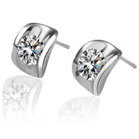 Cubic Zircon Brass Earring, platinum color plated, with cubic zirconia, nickel, lead & cadmium free, 9mm 