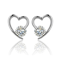 Cubic Zircon Brass Earring, Heart, platinum color plated, with cubic zirconia, nickel, lead & cadmium free 