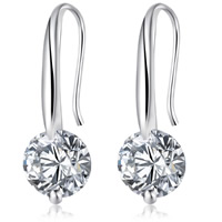 Cubic Zircon Brass Earring, platinum color plated, with cubic zirconia, nickel, lead & cadmium free, 8mm 