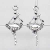 Character Shaped Zinc Alloy Pendants, Dancing Girl, platinum color plated, with rhinestone Approx 1mm 