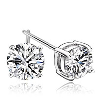 Cubic Zircon (CZ) Stud Earring, Zinc Alloy, stainless steel post pin, platinum color plated, with cubic zirconia, lead & cadmium free, 6mm 