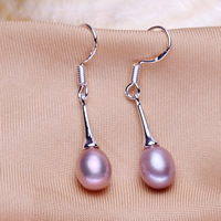 Freshwater Pearl Drop Earring, Zinc Alloy, with Freshwater Pearl, iron earring hook, Potato, platinum color plated, natural, lead & cadmium free, 7-8mm 
