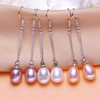 Freshwater Pearl Drop Earring, Zinc Alloy, with Freshwater Pearl, iron earring hook, Rice, platinum color plated, natural, mixed colors, lead & cadmium free, 9-10mm 