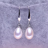 Freshwater Pearl Drop Earring, Zinc Alloy, with Freshwater Pearl, iron earring hook, Rice, platinum color plated, natural, lead & cadmium free, 7-8mm 