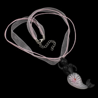 ожерелье ювелирного изделия лэмпворка, Лэмпворк, с Вощеная хлопок шнур & Стеклянный бисер, железо Замок-карабин, Русалка, Связанный вручную, цветок внутри длина:18 дюймовый, продается Strand
