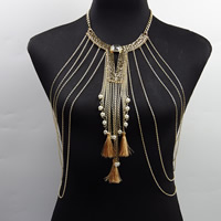 Body Chain Jewelry, Zinc Alloy, with Cotton Cord & Crystal & Plastic Pearl, with 1.5Inch extender chain, gold color plated, twist oval chain & oval chain & for woman & faceted & with rhinestone Approx 15.5 Inch 