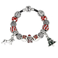 Zinc Alloy Christmas Bracelet, with cowhide cord, word love, plated, charm bracelet & Christmas jewelry & for woman & enamel & with rhinestone 