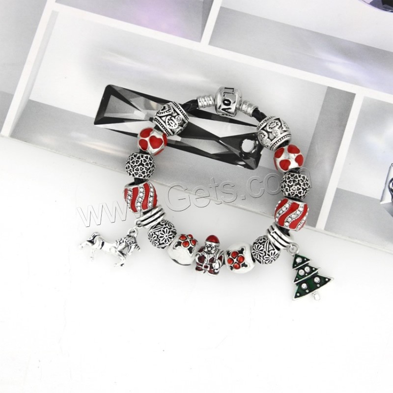 Zinc Alloy Christmas Bracelet, with cowhide cord, word love, plated, charm bracelet & different length for choice & Christmas jewelry & for woman & enamel & with rhinestone, Sold By Strand