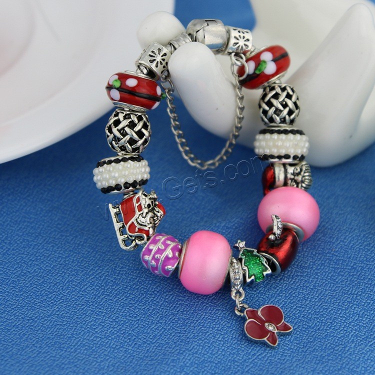 Zinc Alloy Christmas Bracelet, with brass chain & Lampwork & Resin, Flower, plated, charm bracelet & different length for choice & Christmas jewelry & snake chain & for woman & enamel & with rhinestone, Sold By Strand