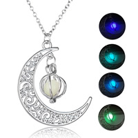 Luminated Necklace, Brass, with iron chain & Amazonite, with 5cm extender chain, Moon, platinum color plated, oval chain & for woman & hollow, nickel, lead & cadmium free Approx 17.5 Inch 