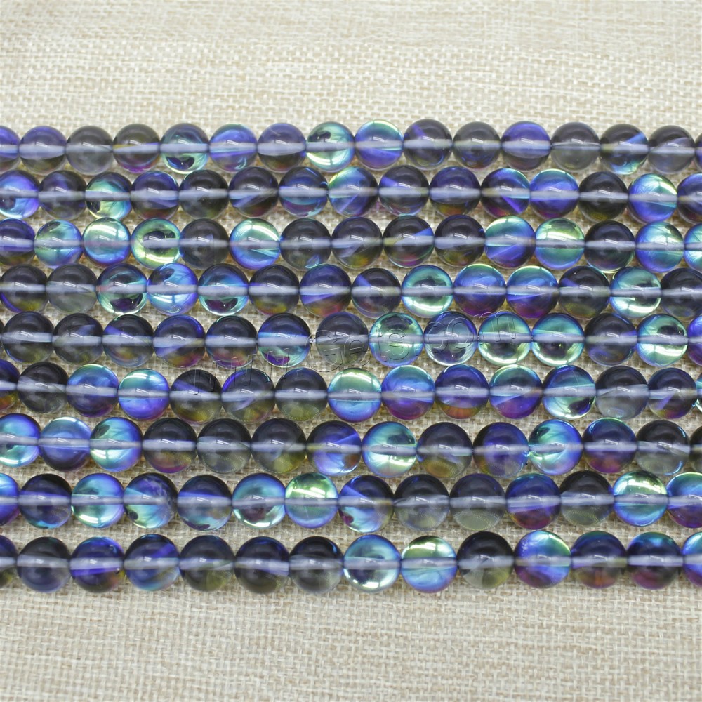 Позолоченные стеклянные бусы, Стеклянный, Круглая, разноцветная плакировка, разный размер для выбора, длина:Приблизительно 15 дюймовый, продается Strand