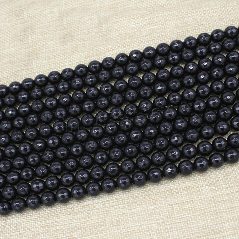 Black Stone Bead, Round, synthetic, imitation agate & different size for choice & faceted, Length:Approx 15 Inch, Sold By Strand