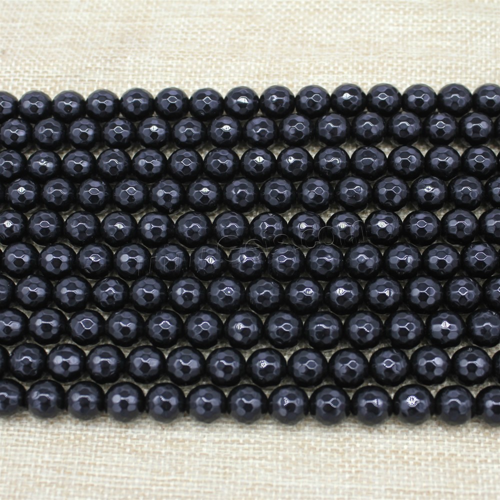 Black Stone Bead, Round, synthetic, imitation agate & different size for choice & faceted, Length:Approx 15 Inch, Sold By Strand