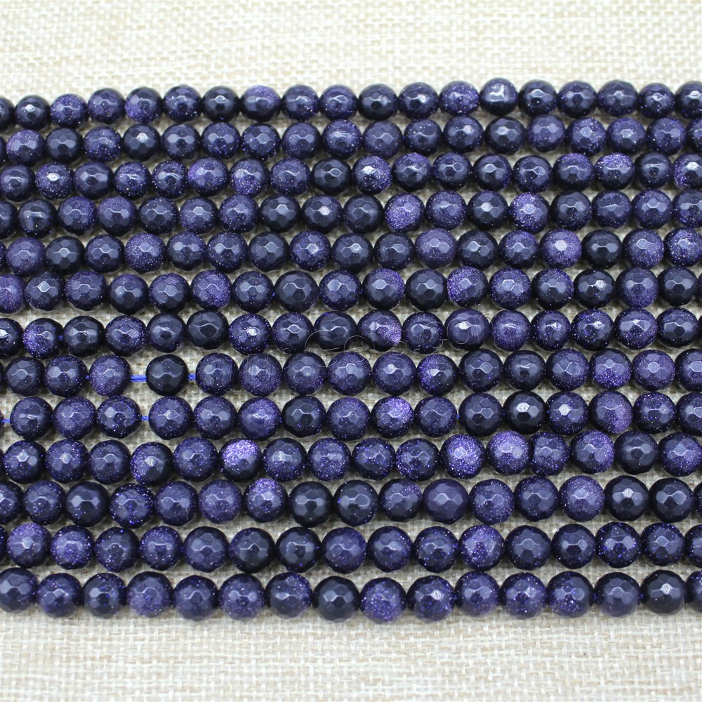 Blaue Goldstein Perlen, blauer Goldsand, rund, synthetisch, verschiedene Größen vorhanden & facettierte, Länge:ca. 15 ZollInch, verkauft von Strang