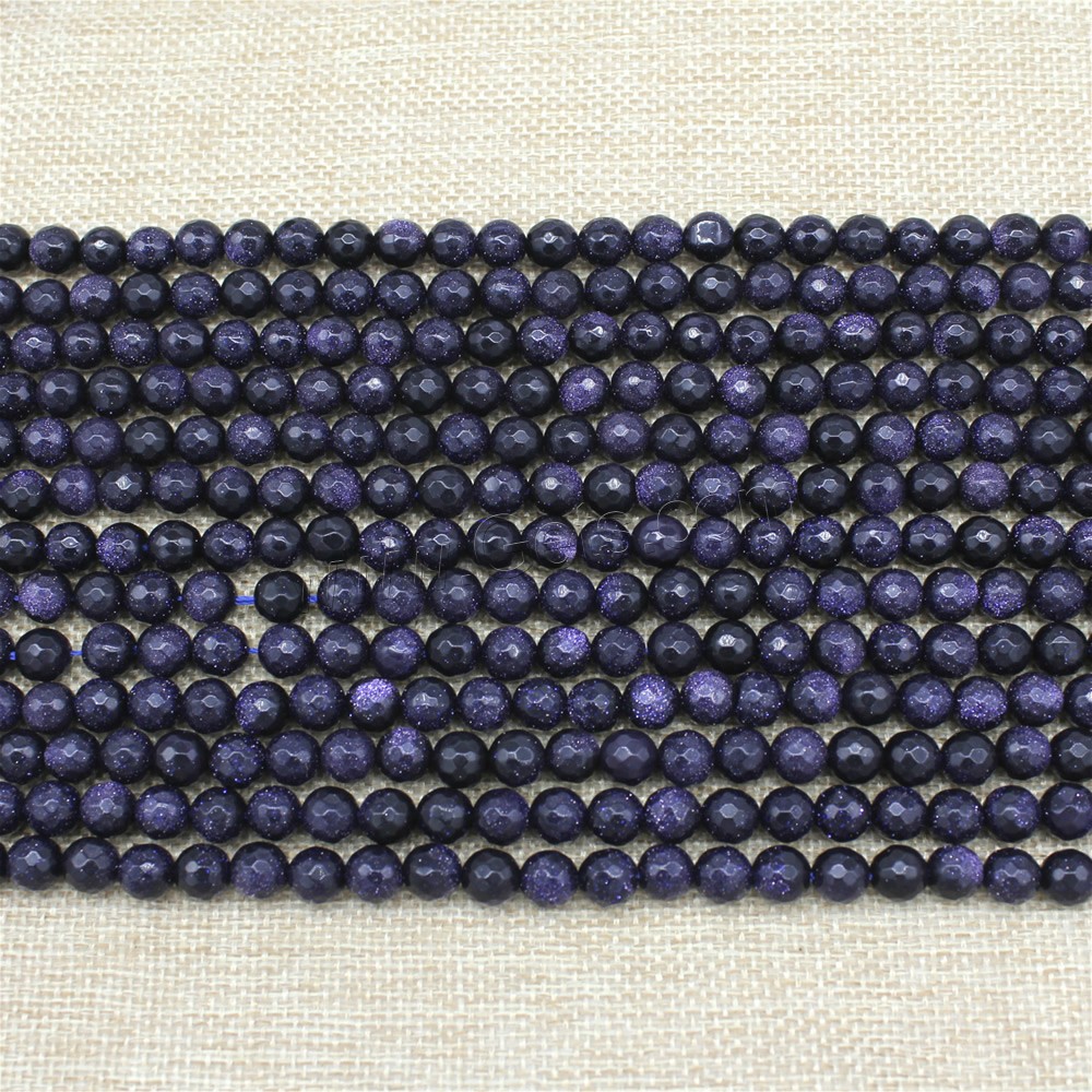 Blaue Goldstein Perlen, blauer Goldsand, rund, synthetisch, verschiedene Größen vorhanden & facettierte, Länge:ca. 15 ZollInch, verkauft von Strang